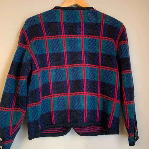 Vtg Tally Ho Tartan Cardigan Sweater Acrylic Plaid Button Academia Medium - Picture 6 of 7